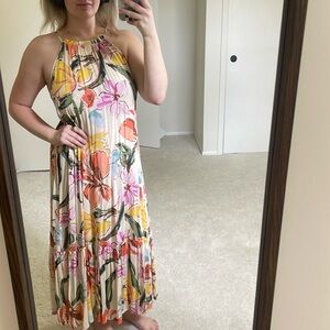 Adorable Lush Floral Sleeveless Maxi Dress with Ruffle Bottom